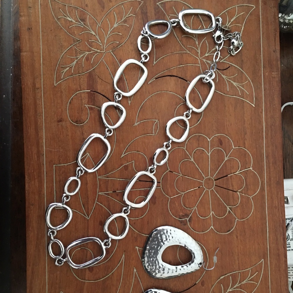 Silver tone Lia Sophia necklace with earrings